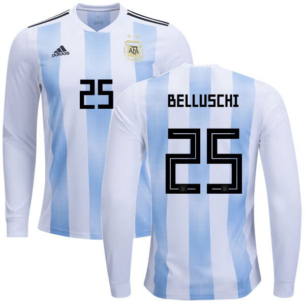 Argentina #25 Belluschi Home Long Sleeves Kid Soccer Country Jersey